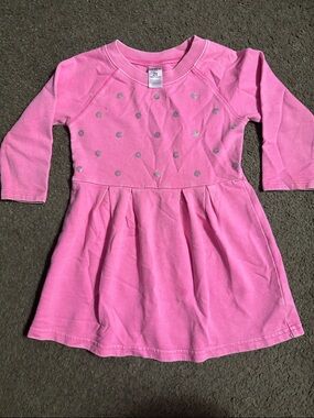 Carter's Pink Long-Sleeve Knit Dress with Silver Dot Accents